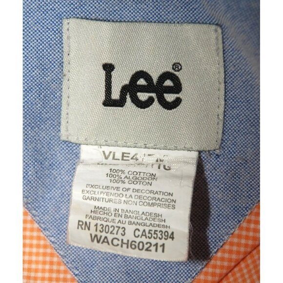 Lee Men's Orange Peach Shirt Size XXL Long Sleeve Button Down Micro Check Pocket - Picture 8 of 9